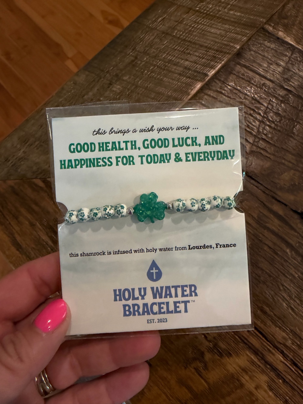 Holy Water Bracelet Green Shamrock Bead Bracelet